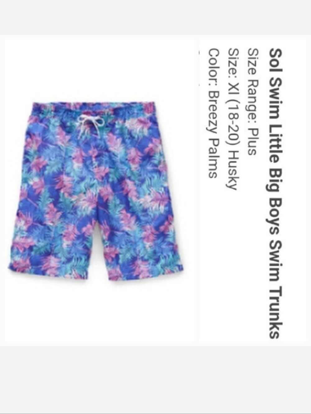 Sol swim Big boys xl 18/20 husky Blue Purple Palm Leaves Tropical swim trunks